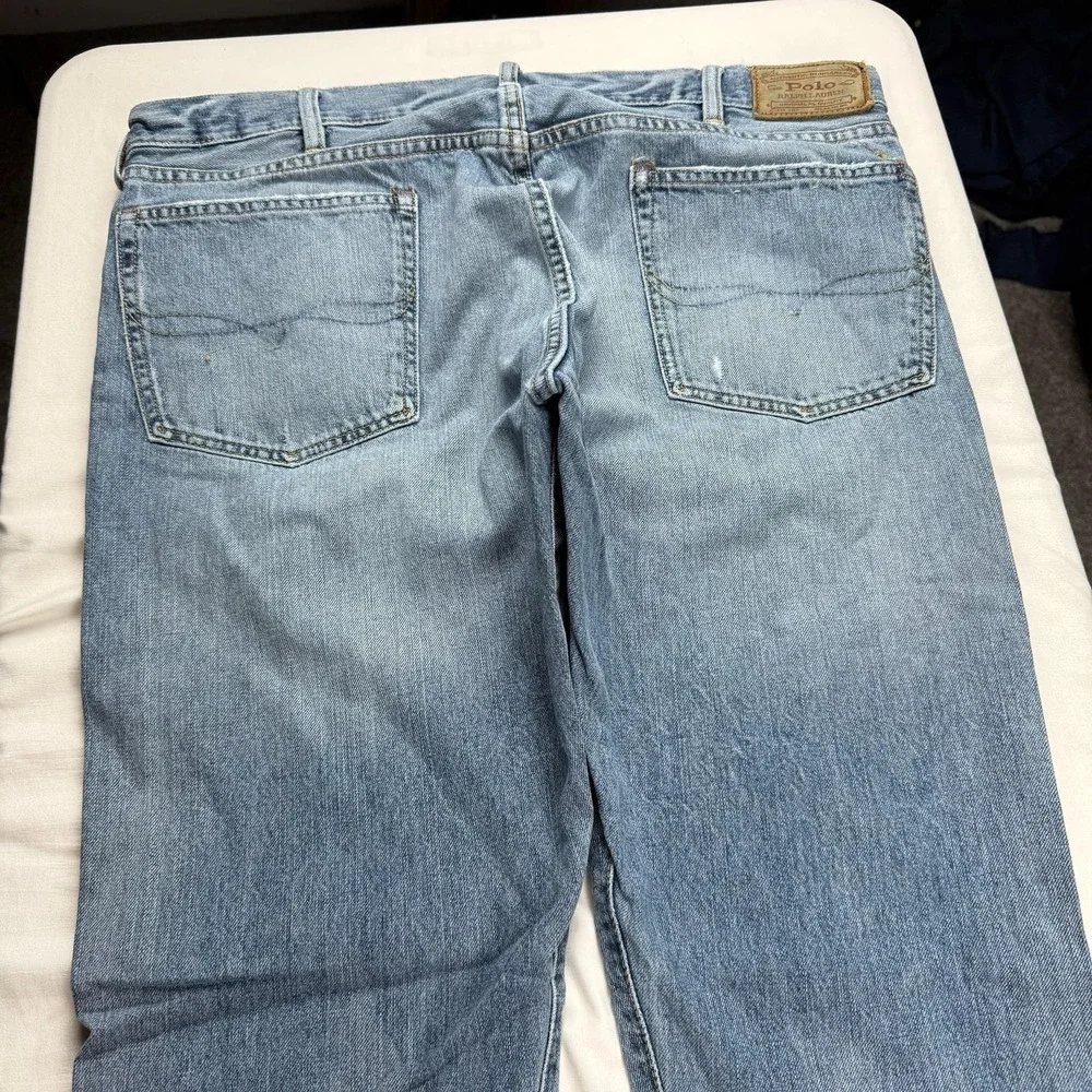 Polo Ralph Lauren Dungarees Jeans Mens 38x34 Blue Light Wash Straight Denim